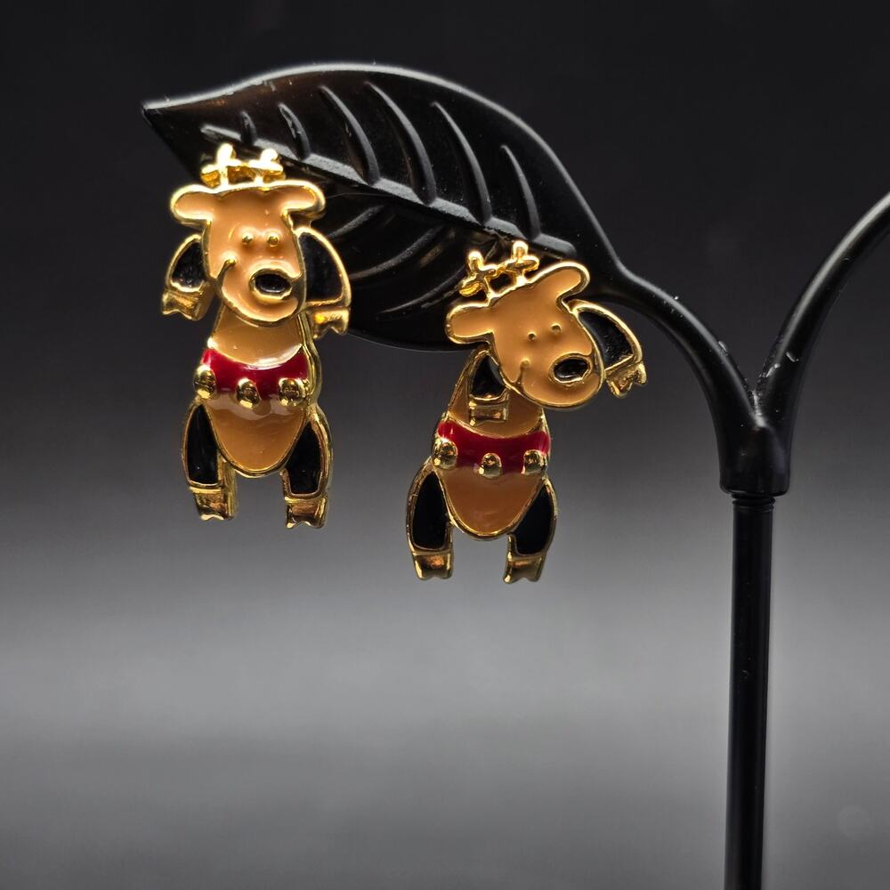 Reindeer Christmas Earrings Studs Pierced Enamel Costume Jewelry